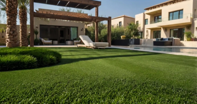 Artificial grass installed in a modern garden for a low-maintenance green look