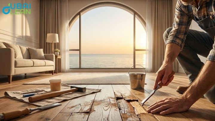 Water-damaged wooden floor