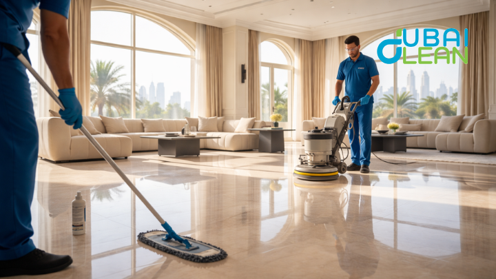 Dull marble floor with scratches and stains
